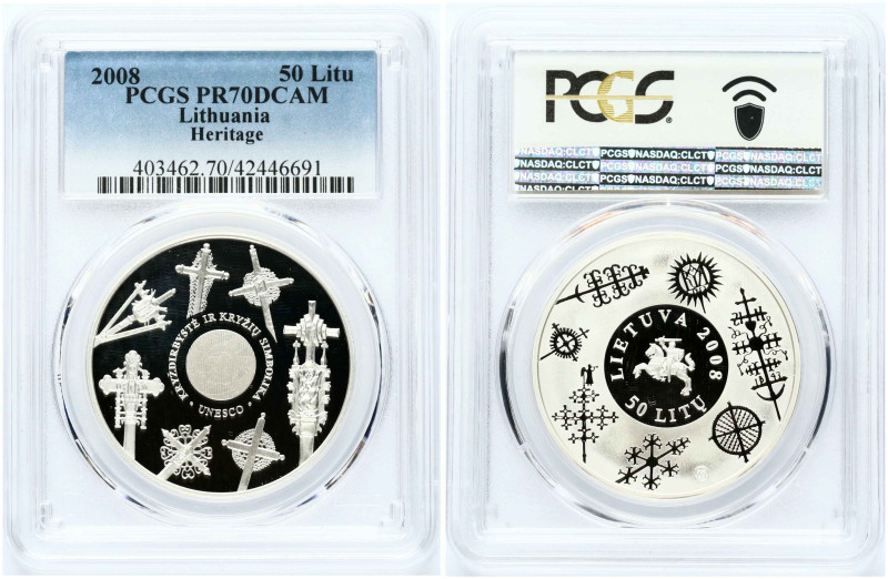 Lithuania 50 Litų 2008 European Cultural Heritage. Silver. KM-153. PCGS PR 70 DC...