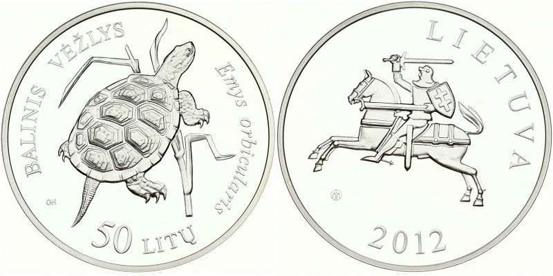 Lithuania. 50 Litu 2012 Pond Turtle. Silver .925, 28.28 g. KM-178. With pack & c...