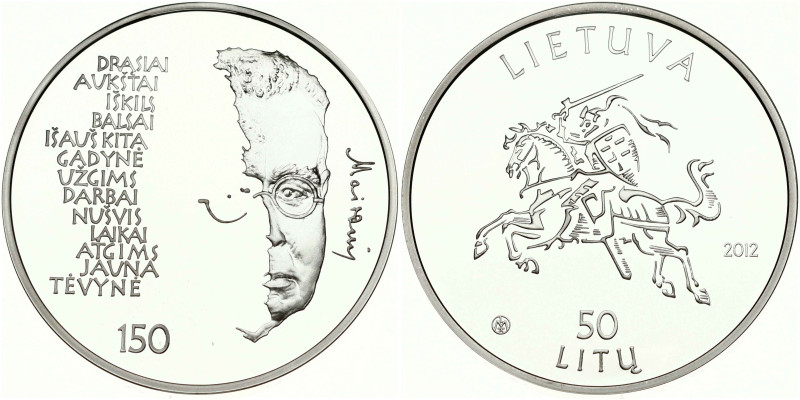 Lithuania. 50 Litu 2012 Maironis, 150th Anniversary of Birth. Silver .925, 28.28...
