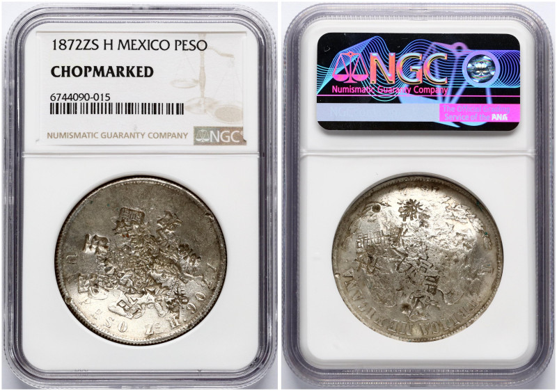 Mexico. 1 Peso 1872 Zs H. Silver. KM 408.8. NGC CHOPMARKED.