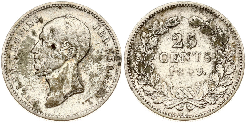 Netherlands. William II (1840-1849). 25 Cents 1849. Silver 3.47 g. KM 76.