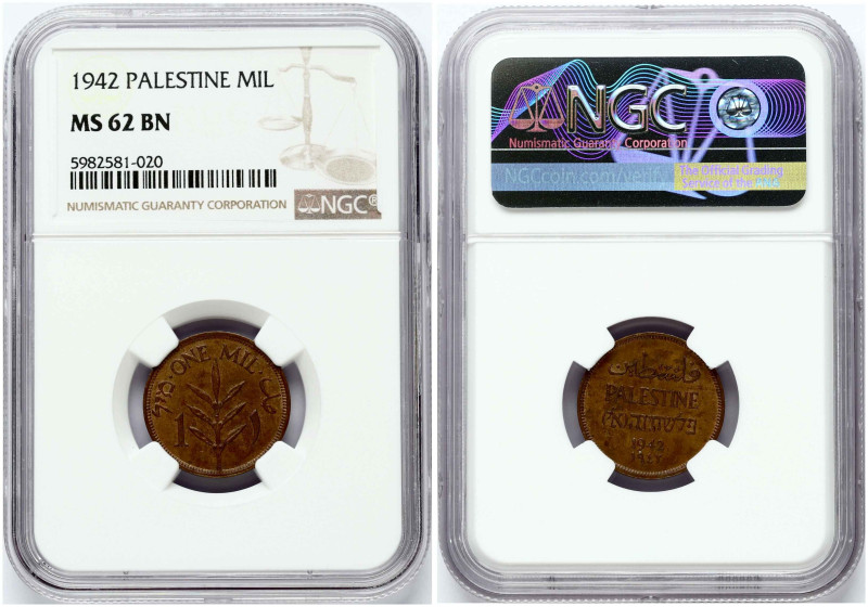 Palestine. 1 Mil 1942. Bronze. KM 1. NGC MS 62 BN