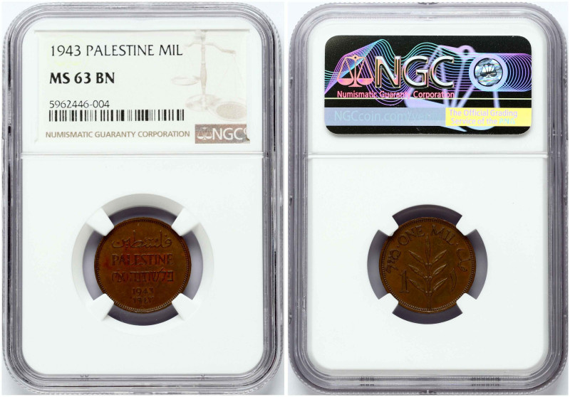 Palestine. 1 Mil 1943. Bronze. KM 1. NGC MS 63 BN