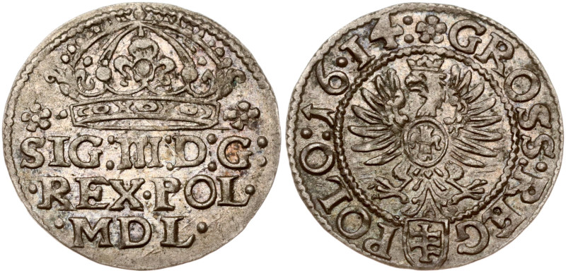 Poland. Zygmunt III Waza (1587–1632). Grosz 1614, Krakow. Silver 1.45 g. Kop 803...