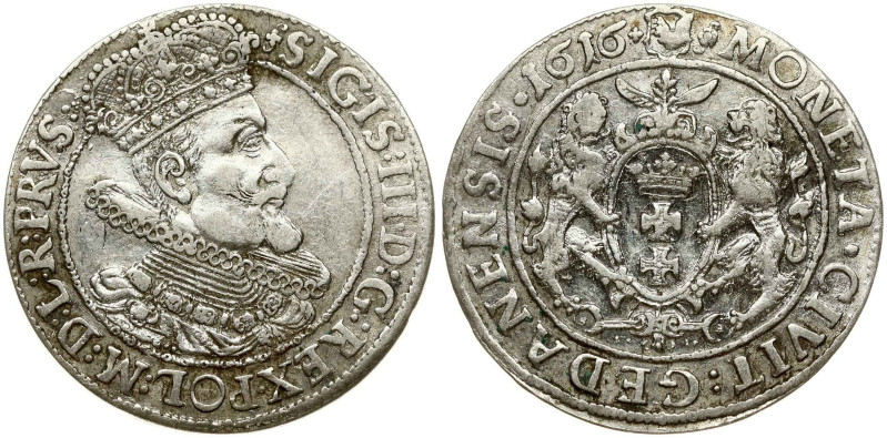 Poland, Gdansk. Zygmunt III Waza (1587-1632). Ort 1616 SA. Silver 6.11 g. Kop. 7...