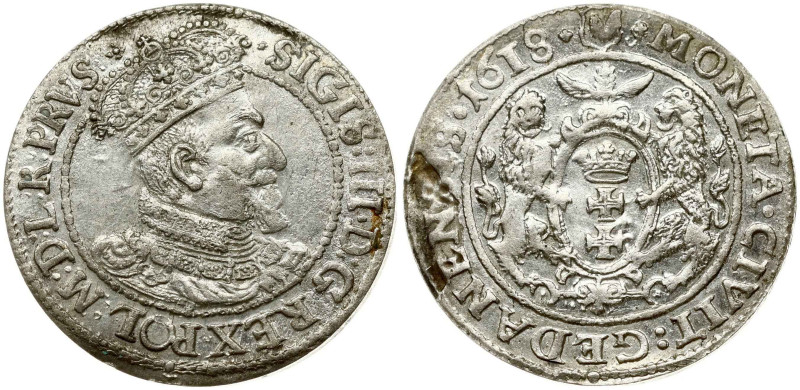 Poland, Gdansk. Zygmunt III Waza (1587-1632). Ort 1618 SA. Silver 6.74 g. Kop. 7...