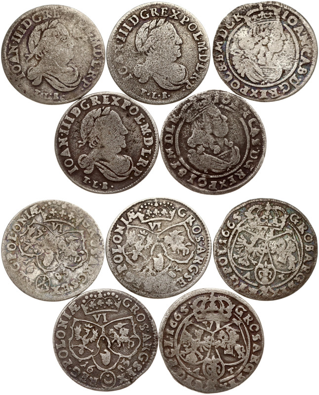 Poland. Szostak 1665 & 1683. Silver, total weight 14.45 g. Lot of 5 coins.