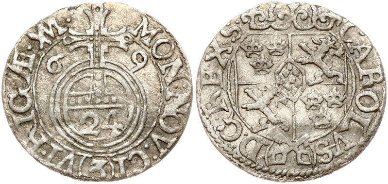 Livonia. Carolus XI (1660–1697). Poltorak 1669, Ryga. Silver 0.81 g. Ahlström 98...