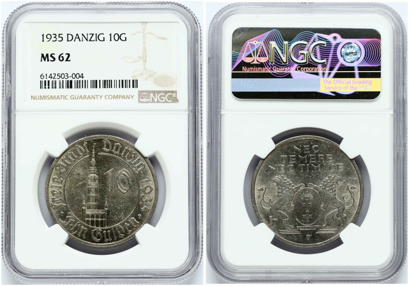 Danzig (Gdansk), Free City. 10 Gulden 1935. Nickel. KM 159. NGC MS 62