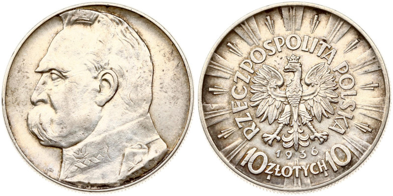 Poland. 10 Zlotych 1936, Pilsudski. Silver 21.97 g. Y 29.