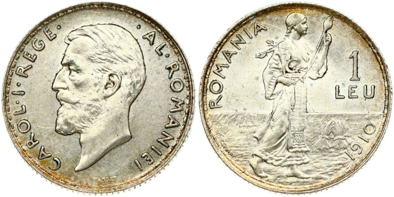 Romania. Carol I (1881-1914). 1 leu 1910. Silver 5.00 g. KM-42.