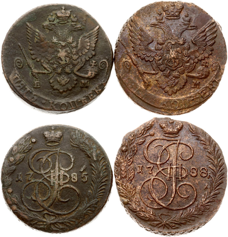 Russia. Catherine II (1762-1796). 5 Kopecks 1785 ЕМ & 1788 EM. Copper, total wei...