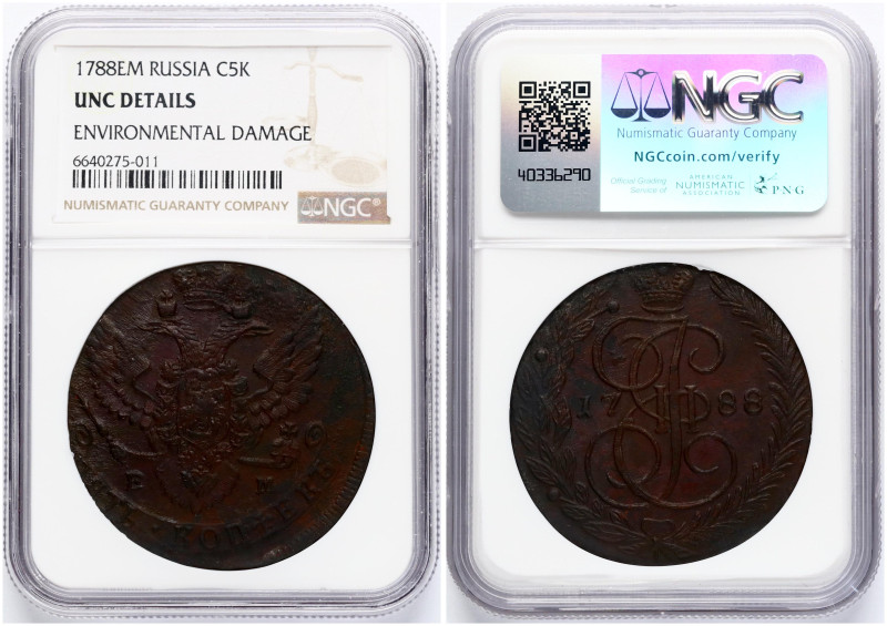 Russia. Catherine II (1762-1796). 5 Kopecks 1788 ЕМ. Eagle of 1789-1796. Large c...