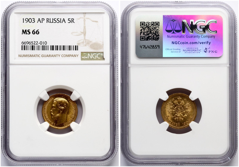 Russia. Nicholas II (1894-1917). 5 Roubles 1903 АР, St. Petersburg. Gold. Bitkin...