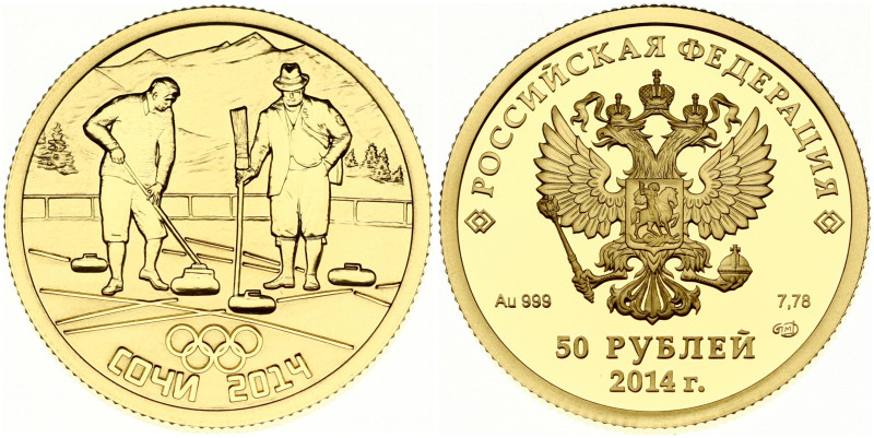 Russia. 50 Roubles 2014 СПМД, Curling. Sochi XXII Olympic and Paralympic Winter ...