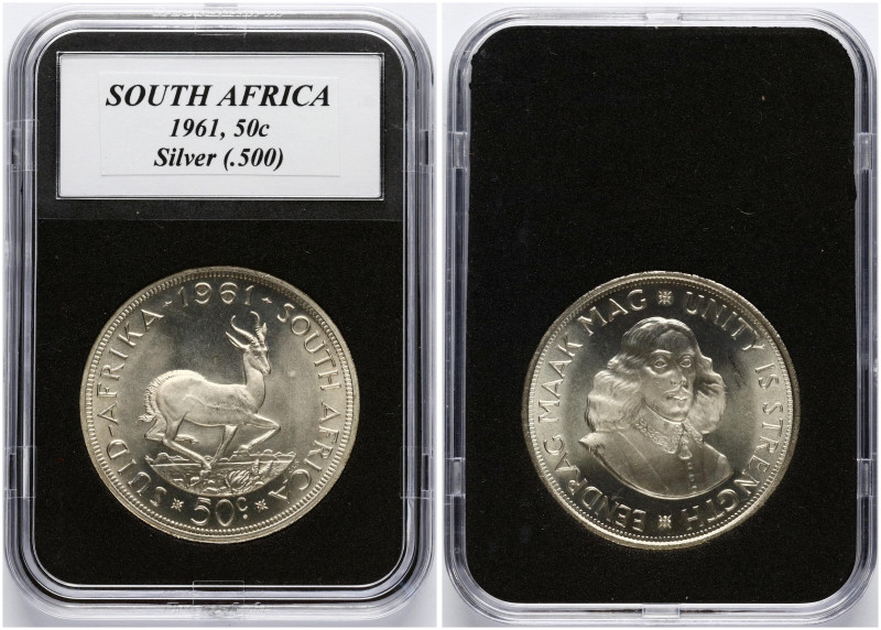 South Africa. 50 Cents 1961. Silver. KM 62. In slab.