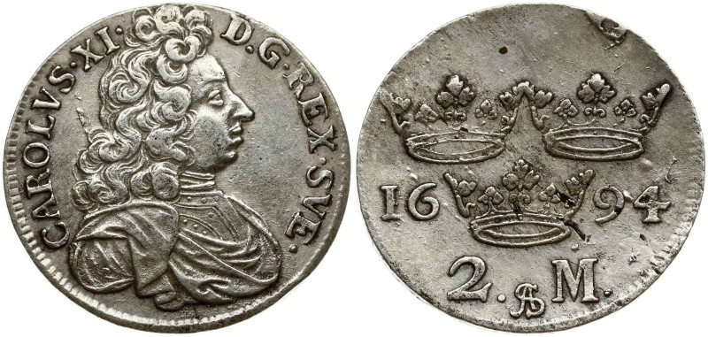 Sweden. Karl XI (1660-1697). 2 Mark 1694, Stockholm. Silver 10.81 g. Ahlström 15...