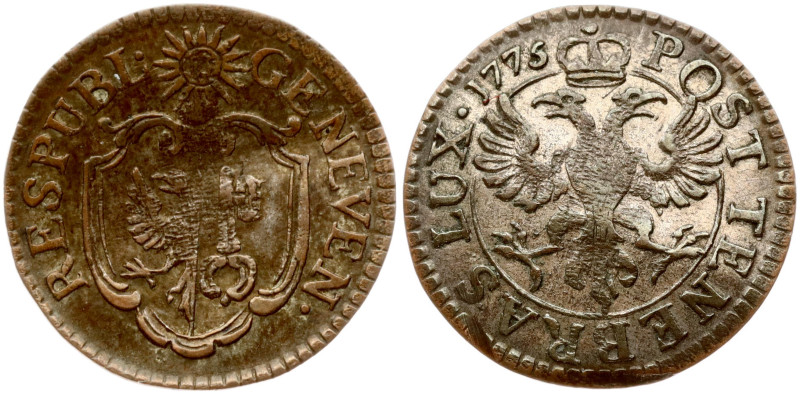 Switzerland, Geneva. 9 Deniers / 3 Quarts 1775. Billon 0.84 g. KM 78.