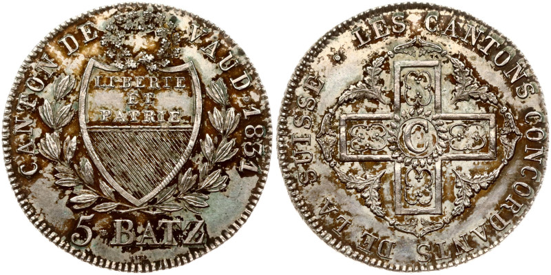 Switzerland, Vaud. 5 Batzen 1831 BEL. Silver 4.13 g. KM 21.