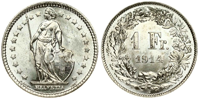 Switzerland. 1 Franc 1914 B. Silver. 4.98 g. HMZ 2-1204x, KM 24.