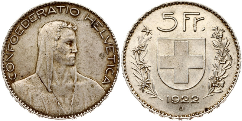 Switzerland. 5 Francs 1922 B, Herdsman. Silver 24.99 g. KM 37.