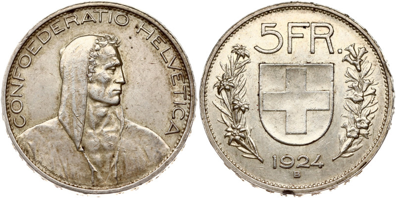 Switzerland. 5 Francs 1924 B, Herdsman. Silver 24.98 g. KM 38.