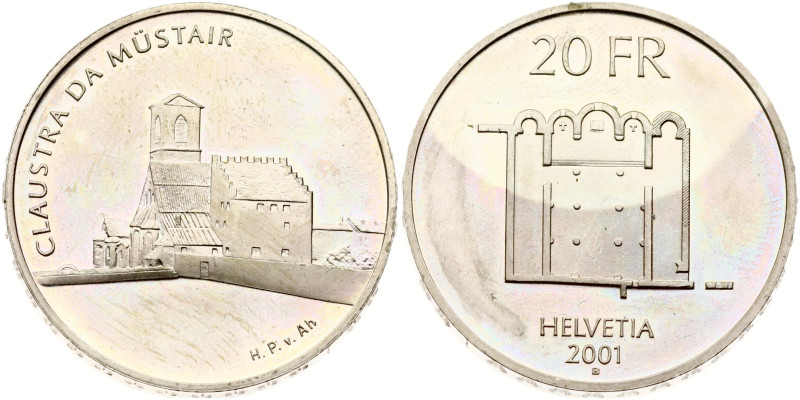 Switzerland. 20 Francs 2001 B, Abbey of Müstair. Silver .835, 20.06 g. KM 93.