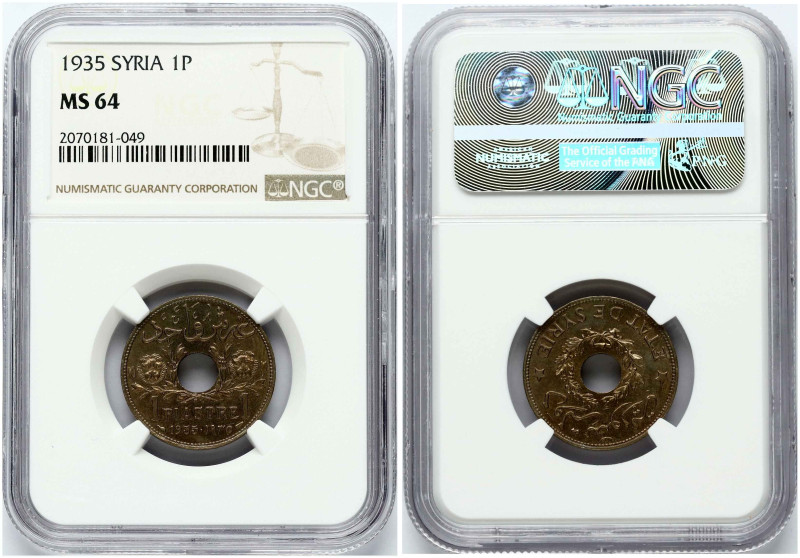 Syria. 1 Piastre 1935. Nickel brass. KM-71. NGC MS 64