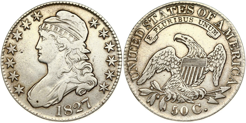 USA. 50 Cents 1827 - Capped Bust Half Dollar. Silver 13.31 g. KM-37.