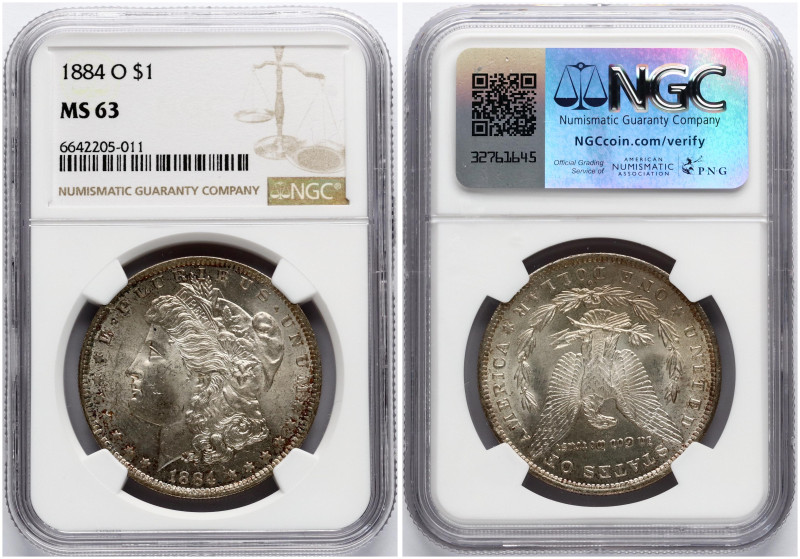 USA. Morgan Dollar 1884 O, New Orleans. Silver. KM 110. NGC MS 63.