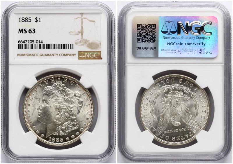 USA. Morgan Dollar 1885 Philadelphia. Silver. KM 110. NGC MS 63.