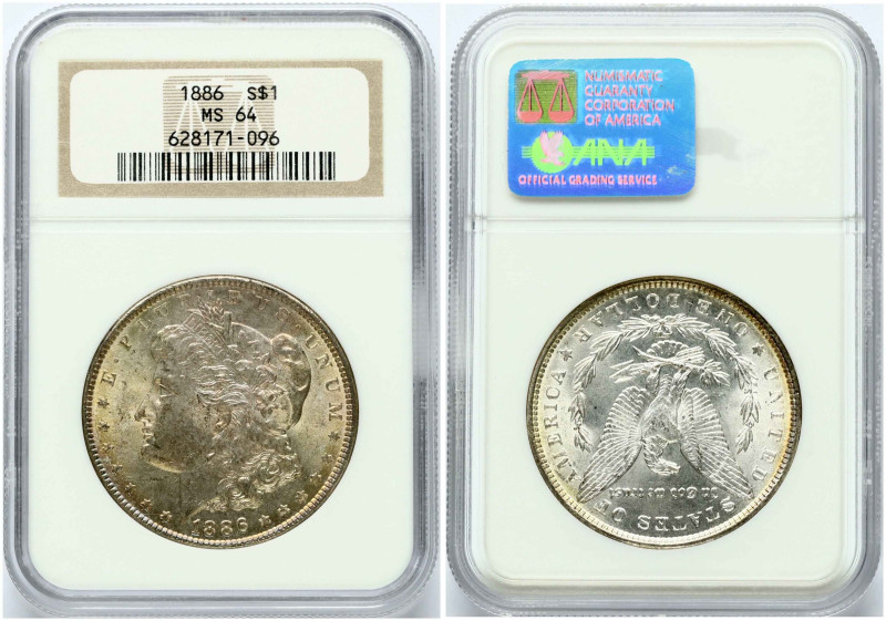 USA. Morgan dollar 1886, Philadelphia. Silver. KM 110. NGC MS 64