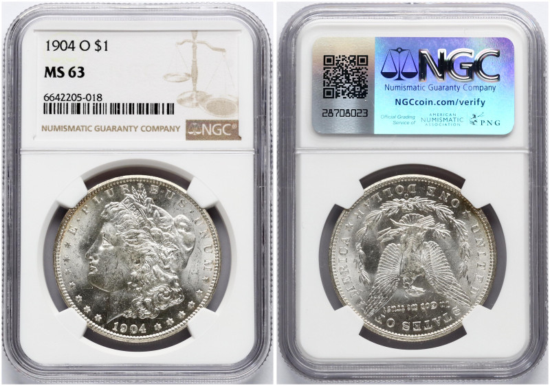 USA. Morgan Dollar 1904 O, New Orleans. Silver. KM 110. NGC MS 63.