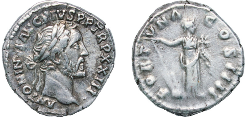 Rome Roman Empire 160 - 161 AR Denarius - Antoninus Pius (FORTVNA COS IIII; Fort...