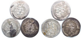 Persia Sasanian Empire 6th-7th Century 1 Drachm (3 Lots) Silver VF