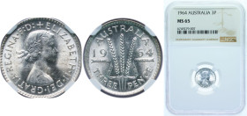 Australia Commonwealth 1964 3 Pence - Elizabeth II (1st Portrait; with "F:D:") Silver (.500) Melbourne Mint (20320000) 1.41g NGC MS 65 KM 57