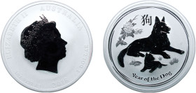 Australia Commonwealth 2018 P 1 Dollar - Elizabeth II (4th Portrait - Year of the Dog - Silver Bullion Coin) Silver (.999) Perth Mint (300000) 31.104g...