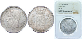 Belgium Kingdom 1873 5 Francs - Léopold II (small head) Silver (.900) Brussels Mint 25g MGC MS 62 KM 24 LA BFM-127