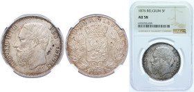 Belgium Kingdom 1876 5 Francs - Léopold II (small head) Silver Brussels Mint (2159885) 25g NGC AU 58 KM 24 LA BFM-127