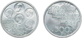 Belgium Kingdom 1980 500 Francs (Independence; French text) Silver (.925) clad copper-nickel Brussels Mint (1000000) 25g UNC KM 161 LA BFM-214 Mor 800...