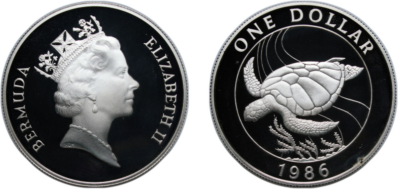 Bermuda British Overseas Territory 1986 1 Dollar - Elizabeth II (WWF; Silver Iss...