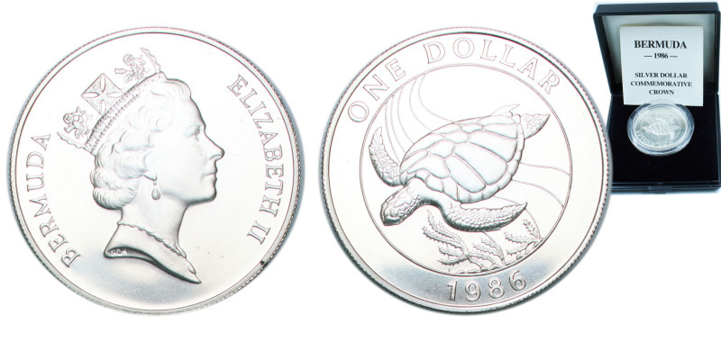 Bermuda British Overseas Territory 1986 1 Dollar - Elizabeth II (WWF; Silver Iss...