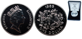 Bermuda British Overseas Territory 1989 1 Dollar - Elizabeth II (Monarch Butterflies; Silver Issue) Silver (.925) (5000) 28.28g BU KM 61a