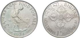 Bhutan Kingdom 1974 15 Ngultrums (FAO) Silver (.500) Mumbai / Bombay Mint (30000) 22.54g UNC KM 42