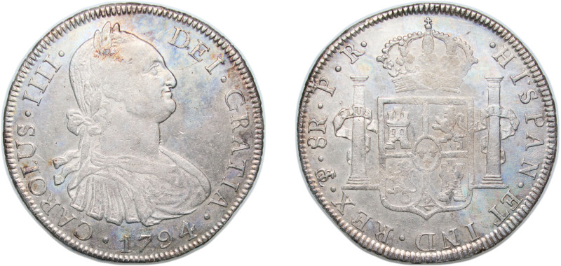 Bolivia Spanish colony 1794 PTS PR 8 Reales - Charles IV Silver (.896) Potosi Mi...