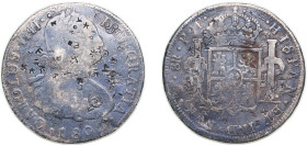 Bolivia Spanish colony 1802 PTS PP 8 Reales - Charles IV Silver (.896) Potosi Mint (2083000) 26.29g VF Chopmarked KM 73