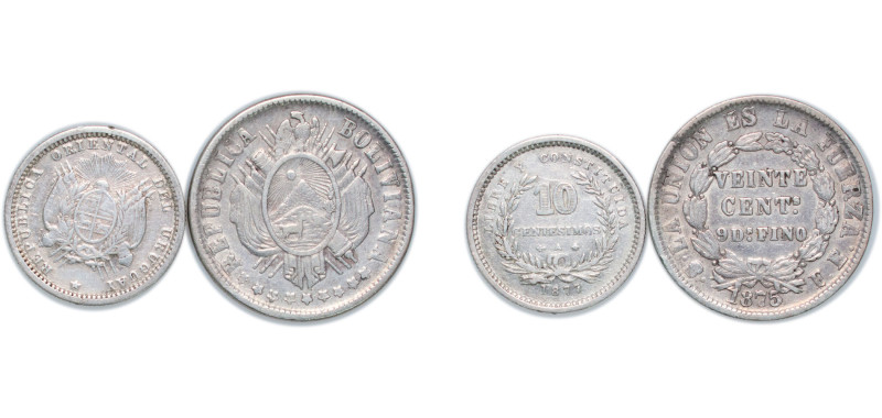 Bolivia Republic 1875-1877 Centavos (2 Lots) Silver (.900) VF