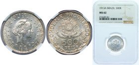 Brazil Republic of the United States of Brazil 1913 A 500 Réis (no dashes between stars) Silver (.900) Berlin Mint 5g NGC MS 62 KM 512 Bentes 634.01 A...