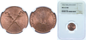 British Malaysia Malaya and British Borneo British colony 1962 1 Cent - Elizabeth II Bronze Royal Mint (Tower Hill) (45000000) 1.94g NGC MS 63 RB KM 6...