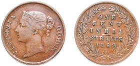 British Malaysia Straits Settlements British colony 1862 1 Cent - Victoria Copper Kolkata / Calcutta / Murshidabad Mint (9320610) 9.14g VF KM 6